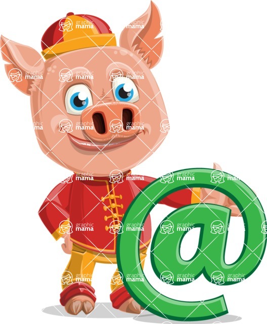 Year of the Pig Character - Vector Pig Cartoon - Year of the Pig Vector Character with a Email Sign